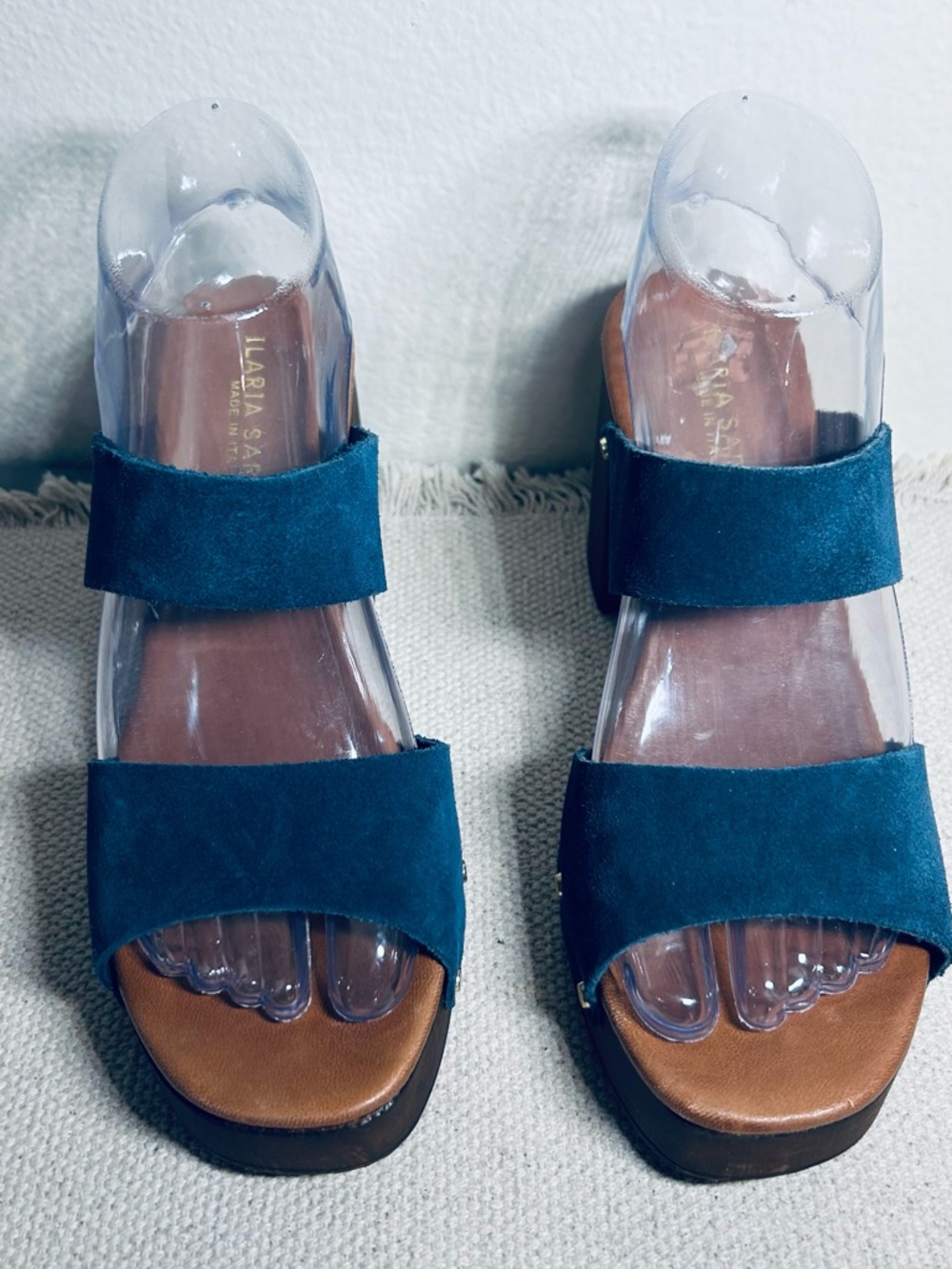 Navy Double-Strap Platform Mule Clogs - Picture 2 of 12